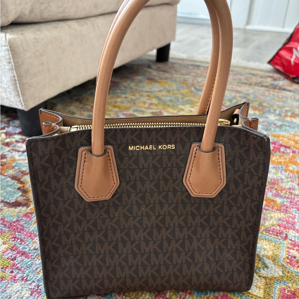 Michael Kors Brown & Tan Monogram Satchel